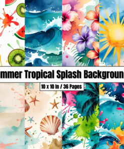 Summer Tropical Splash Backgrounds - Vibrant Digital Paper Clip Art
