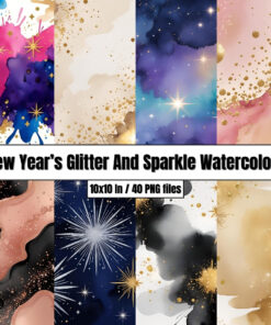 New Year’s Glitter And Sparkle Watercolors - Digital Paper Clip Art