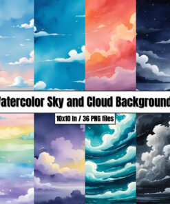 Watercolor Sky and Cloud Backgrounds - Digital Paper Clip Art