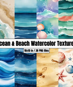 Ocean & Beach Watercolor Textures - Digital Paper Clip Art