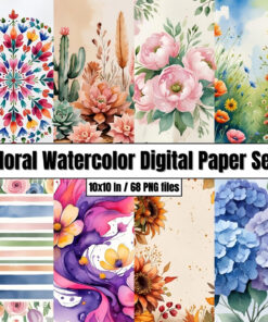 Floral Watercolor Digital Paper Set - Digital Paper Clip Art