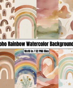 Boho Rainbow Watercolor Backgrounds - Digital Paper Clip Art