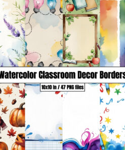 Watercolor Classroom Decor Borders - Digital Paper Clip Art
