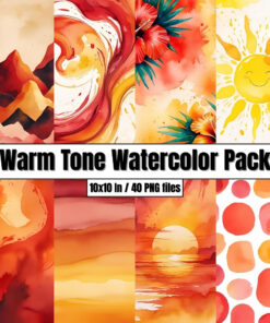 Warm Tone Watercolor Pack (red, orange, yellow) - Digital Paper Clip Art