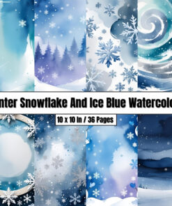 Winter Snowflake and Ice Blue Watercolors - Digital Paper Clip Art
