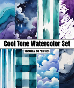 Cool Tone Watercolor Set (blue, teal, purple) - Digital Paper Clip Art