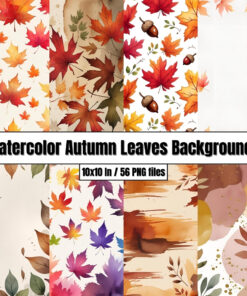 Watercolor Autumn Leaves Backgrounds – Digital Paper Clip Art
