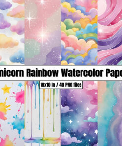 Unicorn Rainbow Watercolor Paper - Digital Paper Clip Art
