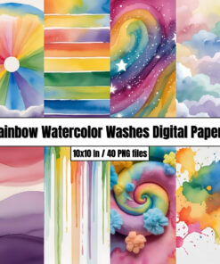Rainbow Watercolor Washes Digital Papers - Digital Paper Clip Art