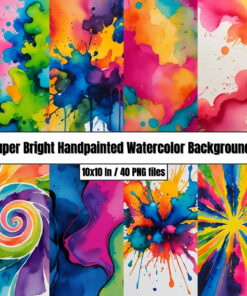 Super Bright Handpainted Watercolor Backgrounds - Digital Paper Clip Art