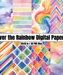 Over the Rainbow Digital Papers / Background - Patterns Watercolor Clip Art