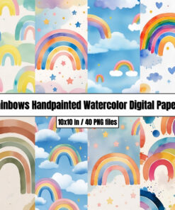 Rainbows Handpainted Watercolor Digital Papers - Digital Paper Clip Art