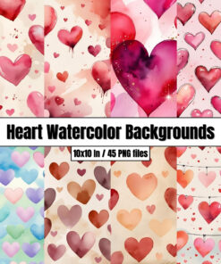 Heart Watercolor Backgrounds - Digital Paper Clip Art