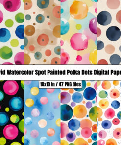 Vivid Watercolor Spot Painted Polka Dots Digital Papers - Digital Paper Clip Art