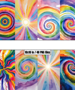 Handpainted Watercolor Rainbow Vortex Zoom - Digital Paper Clip Art