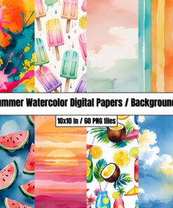 Summer Watercolor Digital Papers / Backgrounds - Digital Paper Clip Art
