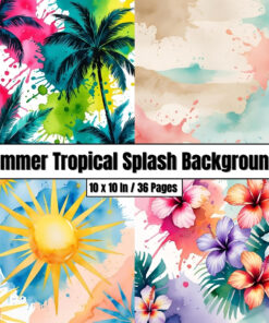 Summer Tropical Splash Backgrounds - Vibrant Digital Paper Clip Art