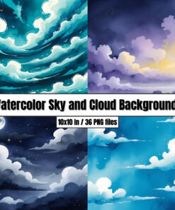 Watercolor Sky and Cloud Backgrounds - Digital Paper Clip Art