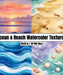 Ocean & Beach Watercolor Textures - Digital Paper Clip Art