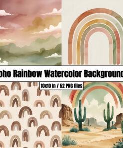 Boho Rainbow Watercolor Backgrounds - Digital Paper Clip Art