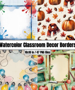 Watercolor Classroom Decor Borders - Digital Paper Clip Art