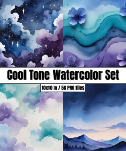 Cool Tone Watercolor Set (blue, teal, purple) - Digital Paper Clip Art