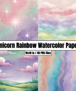 Unicorn Rainbow Watercolor Paper - Digital Paper Clip Art