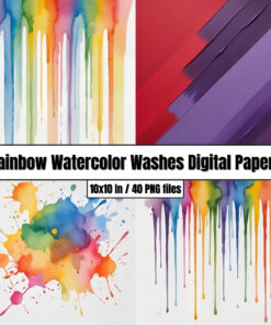 Rainbow Watercolor Washes Digital Papers - Digital Paper Clip Art