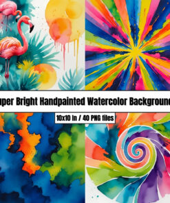 Super Bright Handpainted Watercolor Backgrounds - Digital Paper Clip Art