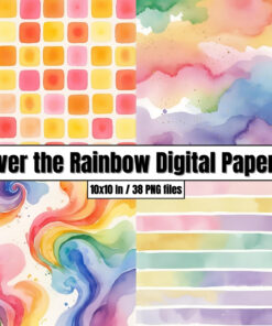 Over the Rainbow Digital Papers / Background - Patterns Watercolor Clip Art