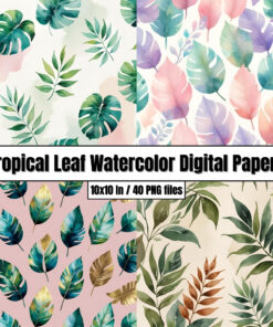 Tropical Leaf Watercolor Digital Papers - Digital Paper Clip Art