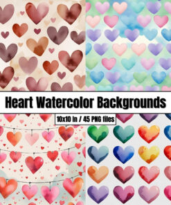 Heart Watercolor Backgrounds - Digital Paper Clip Art