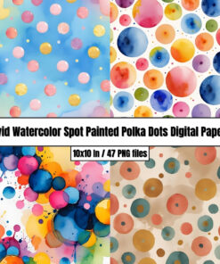 Vivid Watercolor Spot Painted Polka Dots Digital Papers - Digital Paper Clip Art