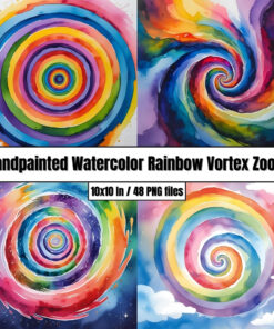 Handpainted Watercolor Rainbow Vortex Zoom - Digital Paper Clip Art
