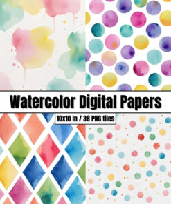 Watercolor Digital Papers - Bright Watercolour Backgrounds Painted Clip Art