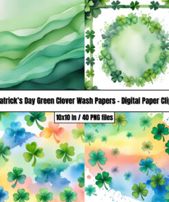 St. Patrick’s Day Green Clover Wash Papers - Digital Paper Clip Art