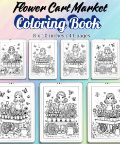 Flower Cart Market Coloring Pages / Sheets of Flower Cart Market {Coloring Book}