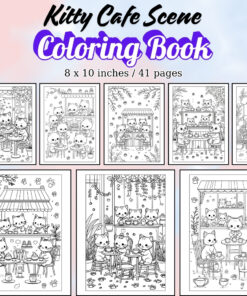 Kitty Cafe Scene Coloring Pages / Sheets of Kitty Cafe Scene {Coloring Book}