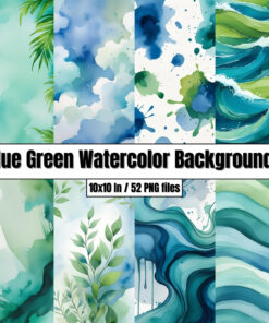 Blue Green Watercolor Backgrounds | Digital Paper Clip Art for Teachers & Students (PNG)