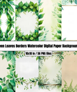 Green Leaves Borders — Watercolor Digital Paper Backgrounds