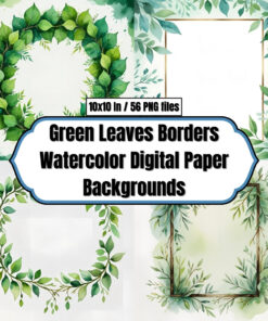 Green Leaves Borders — Watercolor Digital Paper Backgrounds