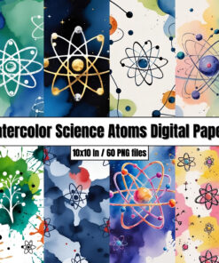 Watercolor Science Atoms Digital Papers / Handpainted Backgrounds Clip Art