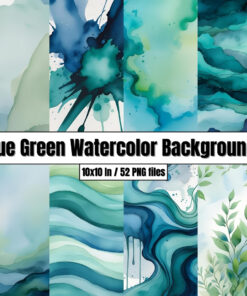 Blue Green Watercolor Backgrounds | Digital Paper Clip Art for Teachers & Students (PNG)