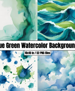 Blue Green Watercolor Backgrounds | Digital Paper Clip Art for Teachers & Students (PNG)