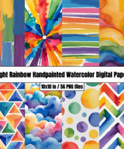Bright Rainbow Handpainted Watercolor Digital Papers – Digital Clip Art