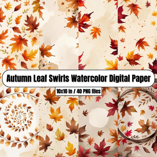Autumn Leaf Swirls Watercolor Digital Paper – Brown Fall Backgrounds ...
