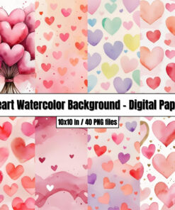 Heart Watercolor Background Templates – Digital Paper Valentines Day Clip Art