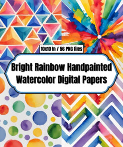 Bright Rainbow Handpainted Watercolor Digital Papers – Digital Clip Art