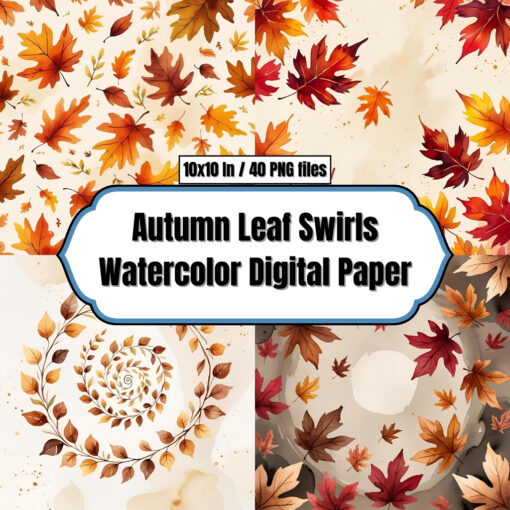 Autumn Leaf Swirls Watercolor Digital Paper – Brown Fall Backgrounds ...