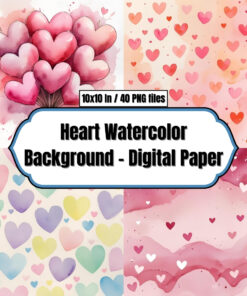 Heart Watercolor Background Templates – Digital Paper Valentines Day Clip Art